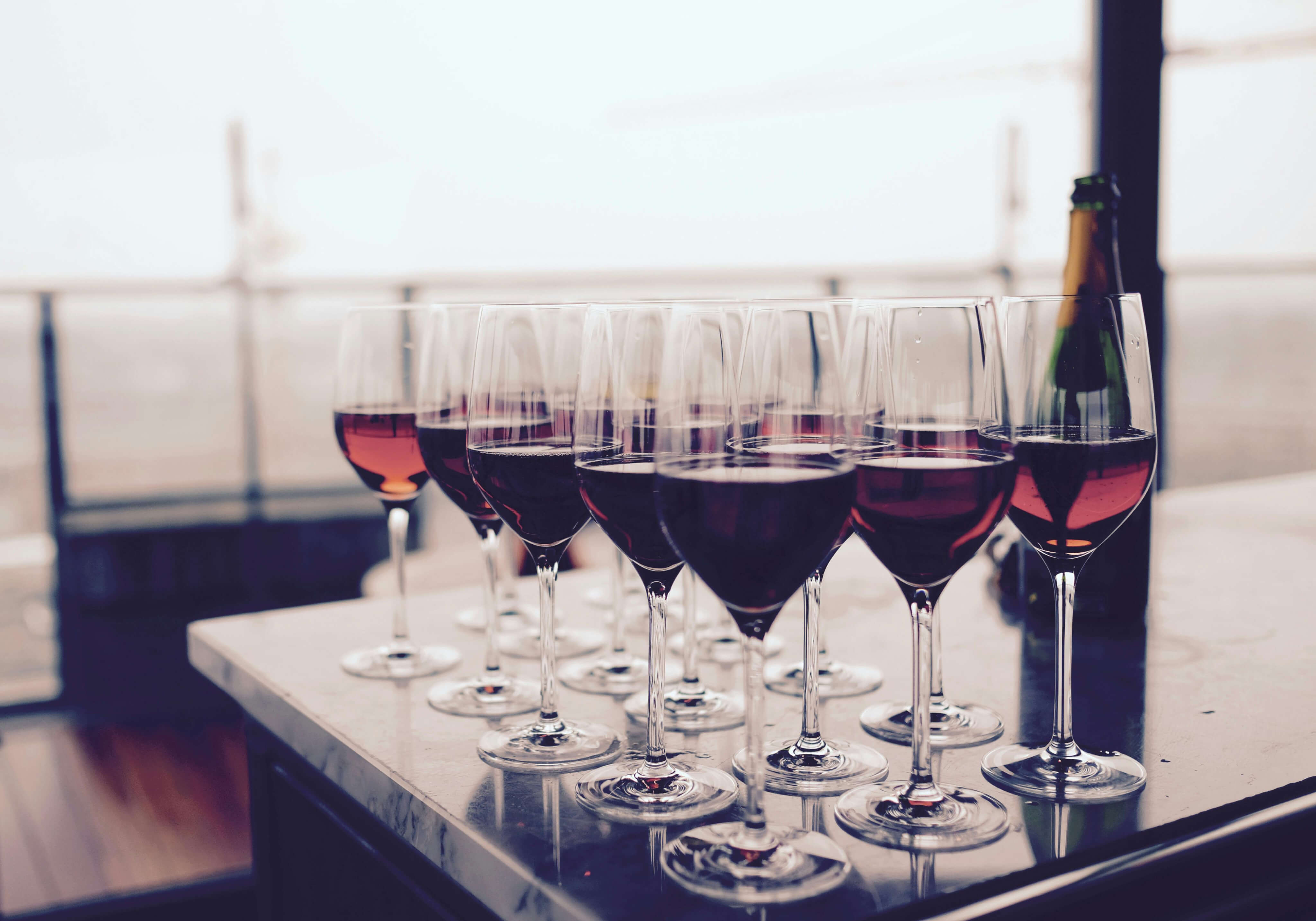 Wine glasses and bottle in an elegant setting